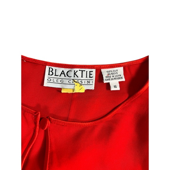 BLACK TIE OLEG CASSINI Vintage Red 100% Silk Jacket Pants Set Women's Size 16 - Picture 3 of 8